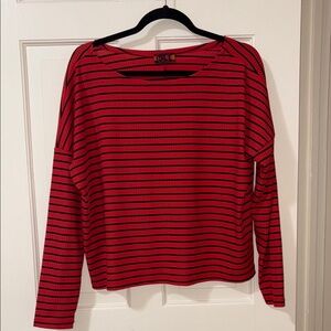 Red & Black Striped Long-Sleeve Women's Top
